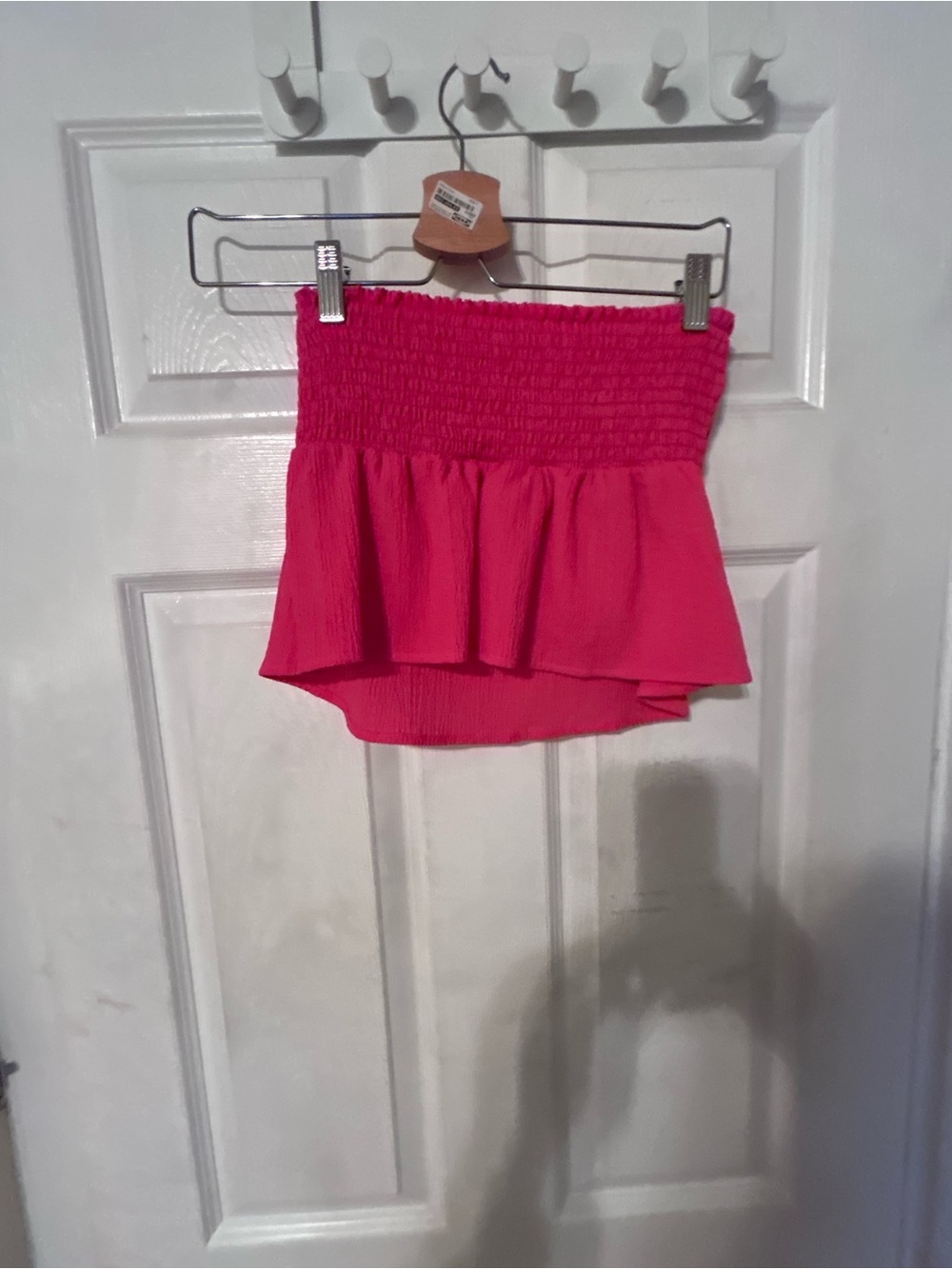 Girls Pink Ruffled Smocked strapless tank